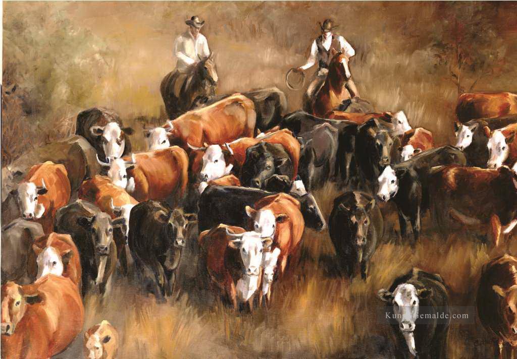 Cattle fahren Sie von Cowboys Ölgemälde
